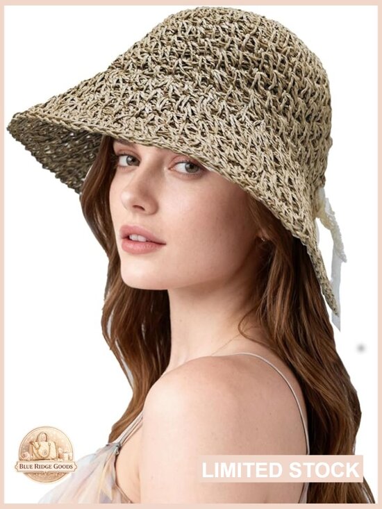 Foldable Packable Straw Sun Hat Floppy Travel Beach Cap Handmade Bohemian main image 6